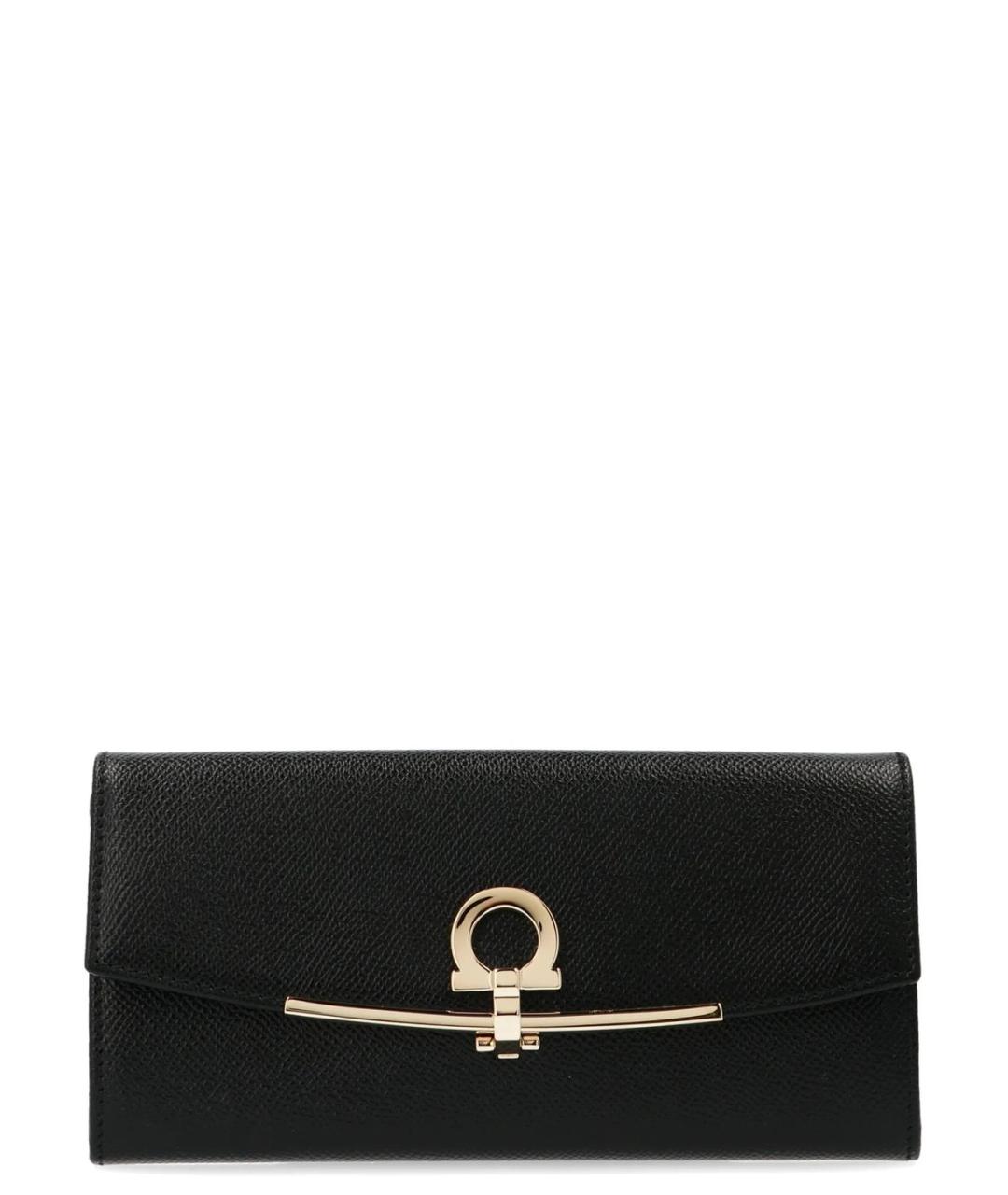 FERRAGAMO Черный кожаный кошелек, фото 1