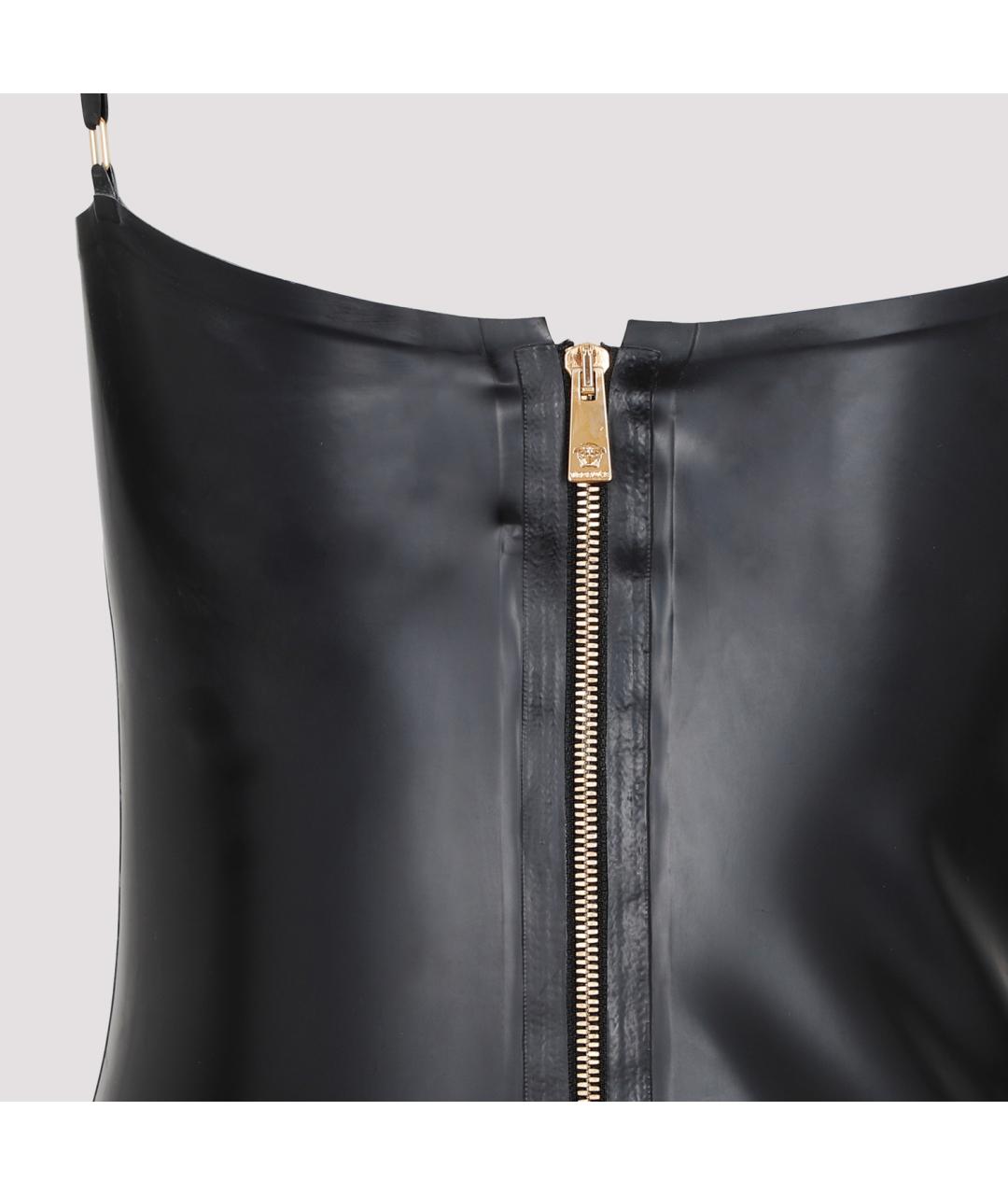 VERSACE Черное полиуретановое коктейльное платье, фото 4