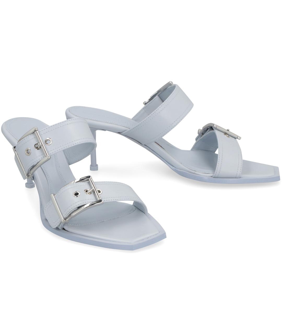 ALEXANDER MCQUEEN Голубые кожаные мюли, фото 3