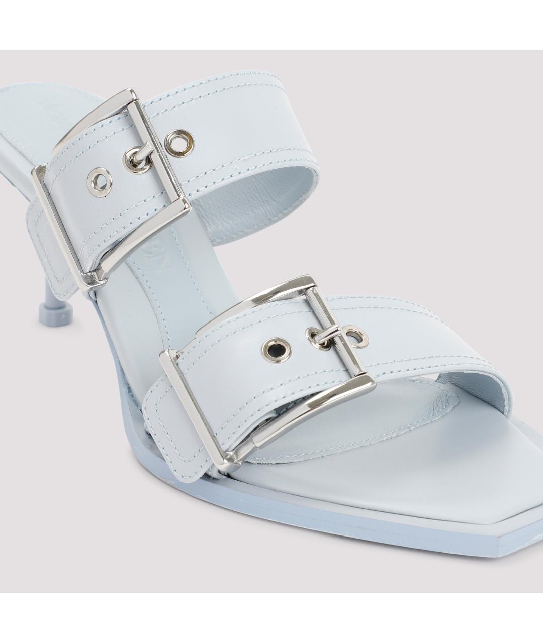 ALEXANDER MCQUEEN Голубые кожаные мюли, фото 5