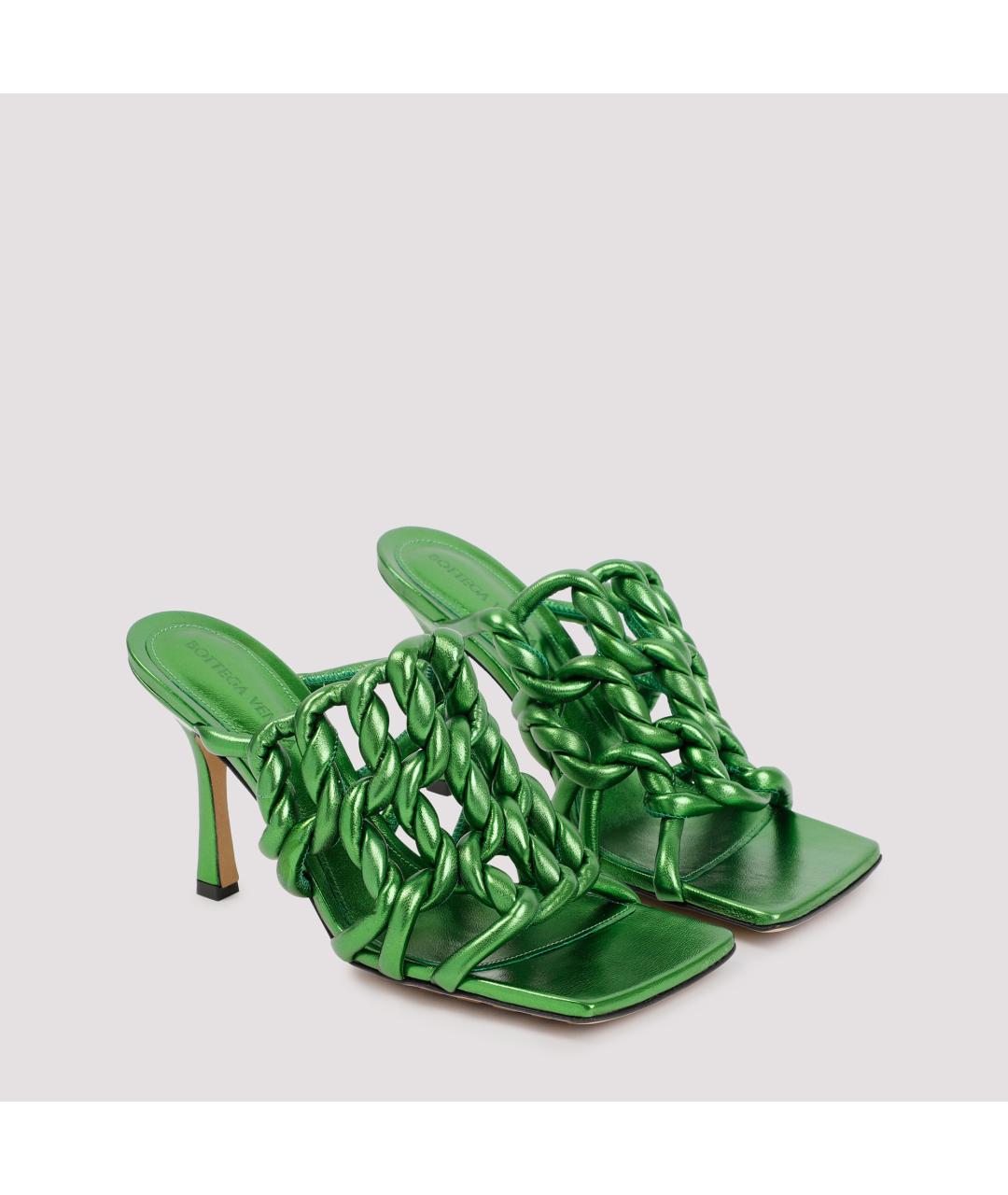 BOTTEGA VENETA Зеленые кожаные мюли, фото 4