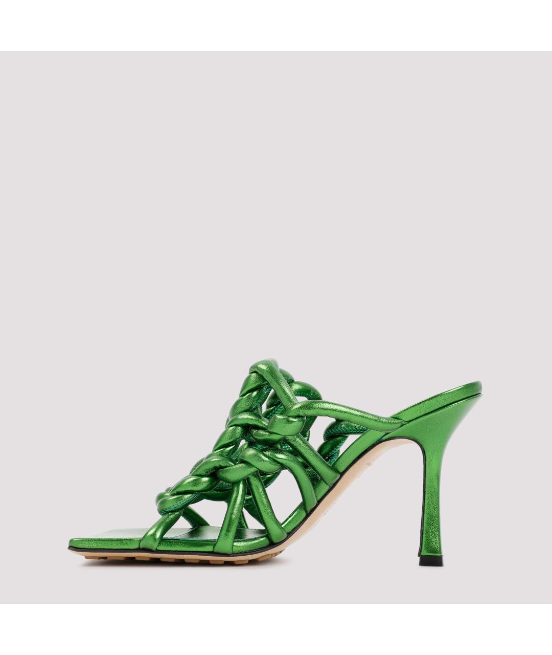 BOTTEGA VENETA Зеленые кожаные мюли, фото 3