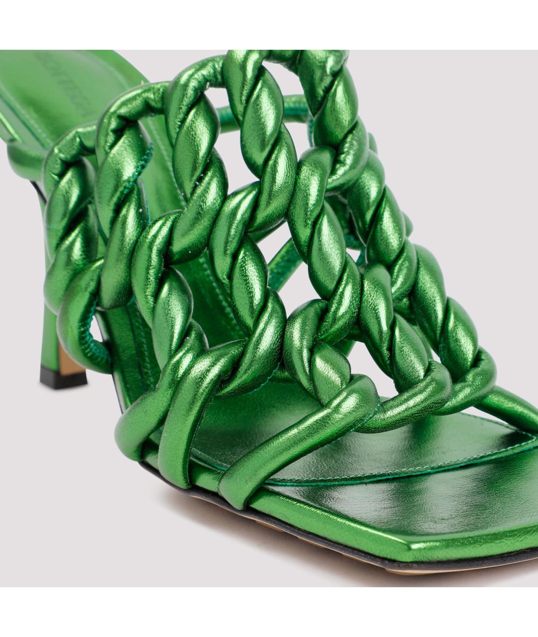 BOTTEGA VENETA Зеленые кожаные мюли, фото 5