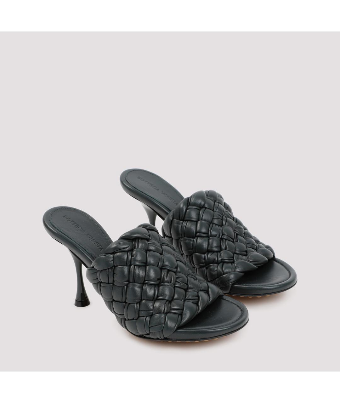 BOTTEGA VENETA Зеленые кожаные мюли, фото 4