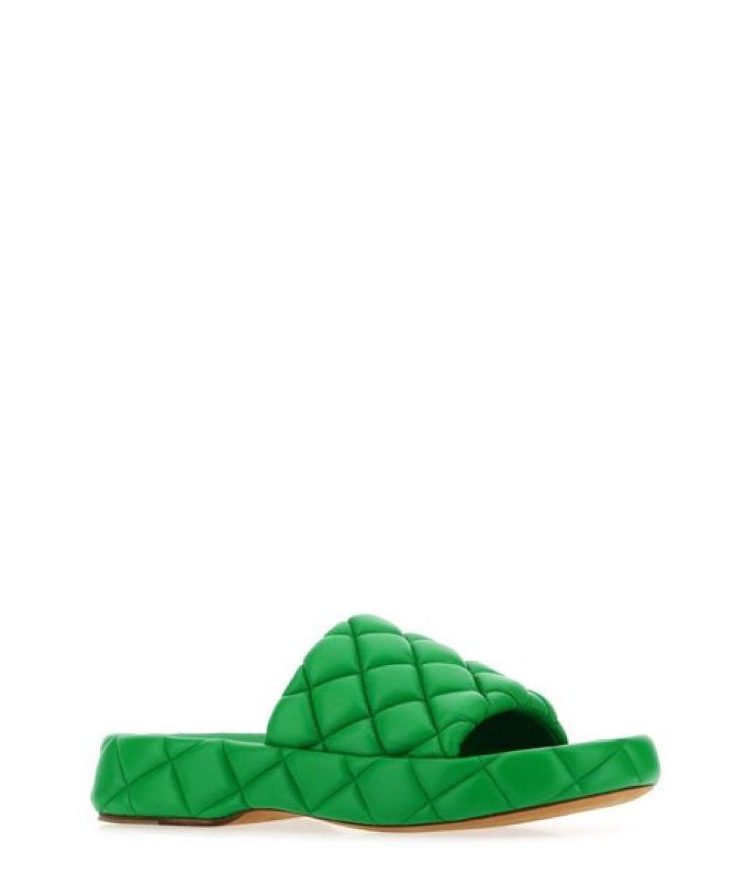 BOTTEGA VENETA Зеленые кожаные шлепанцы, фото 2
