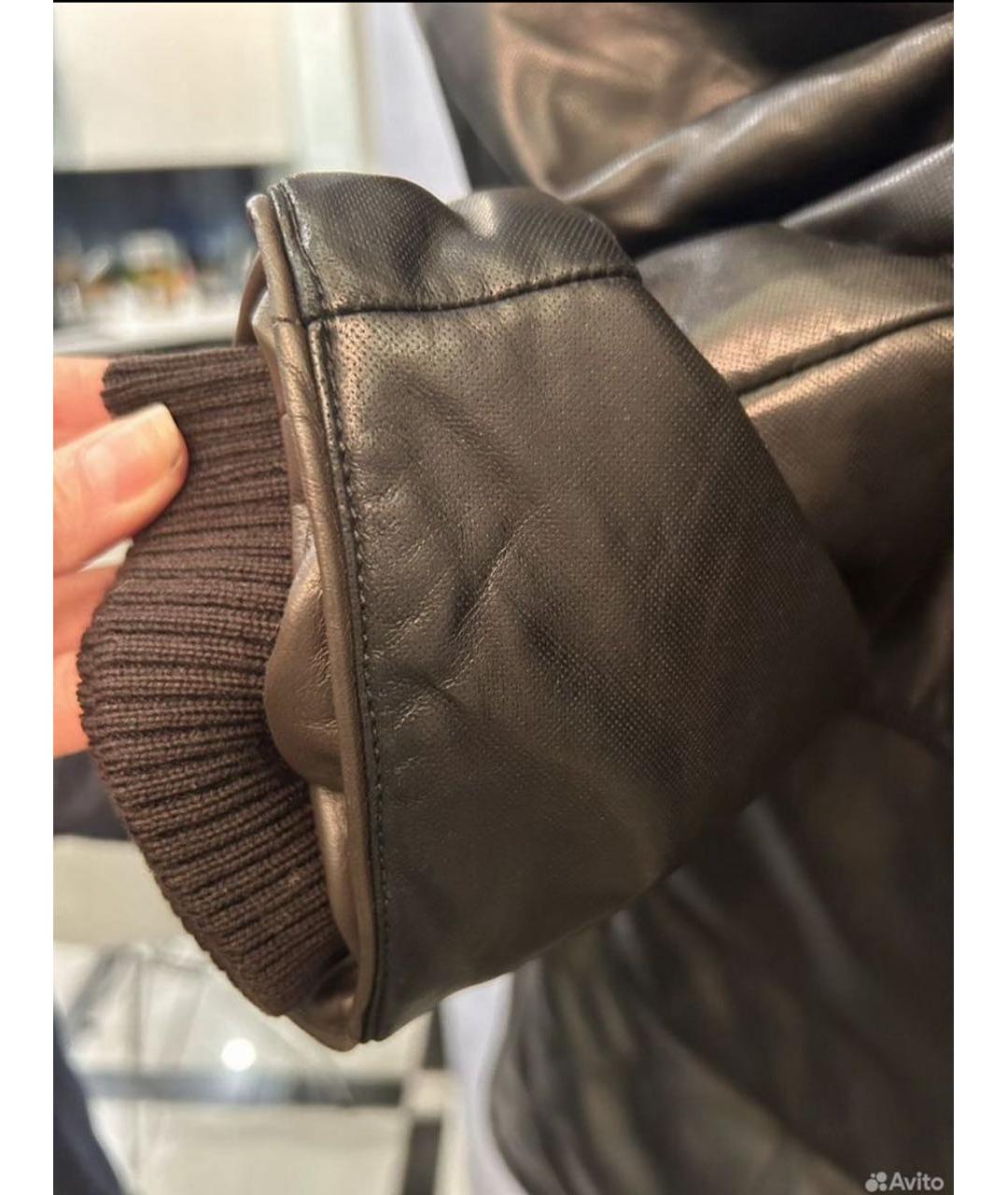 BRIONI Черное кожаное пальто, фото 5