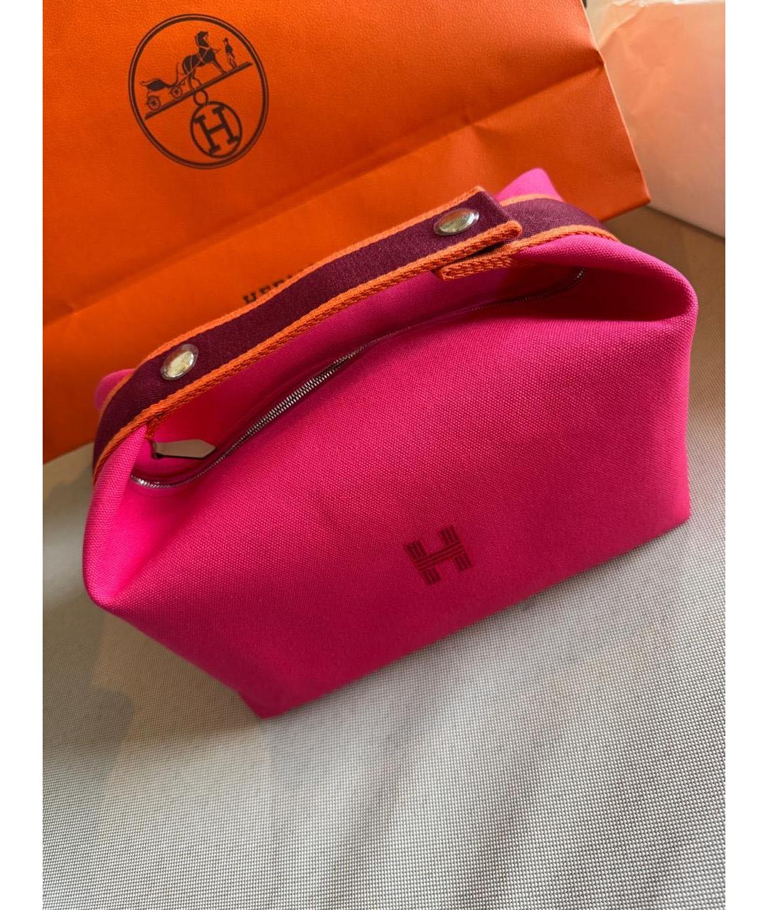 HERMES Фуксия тканевая косметичка, фото 8