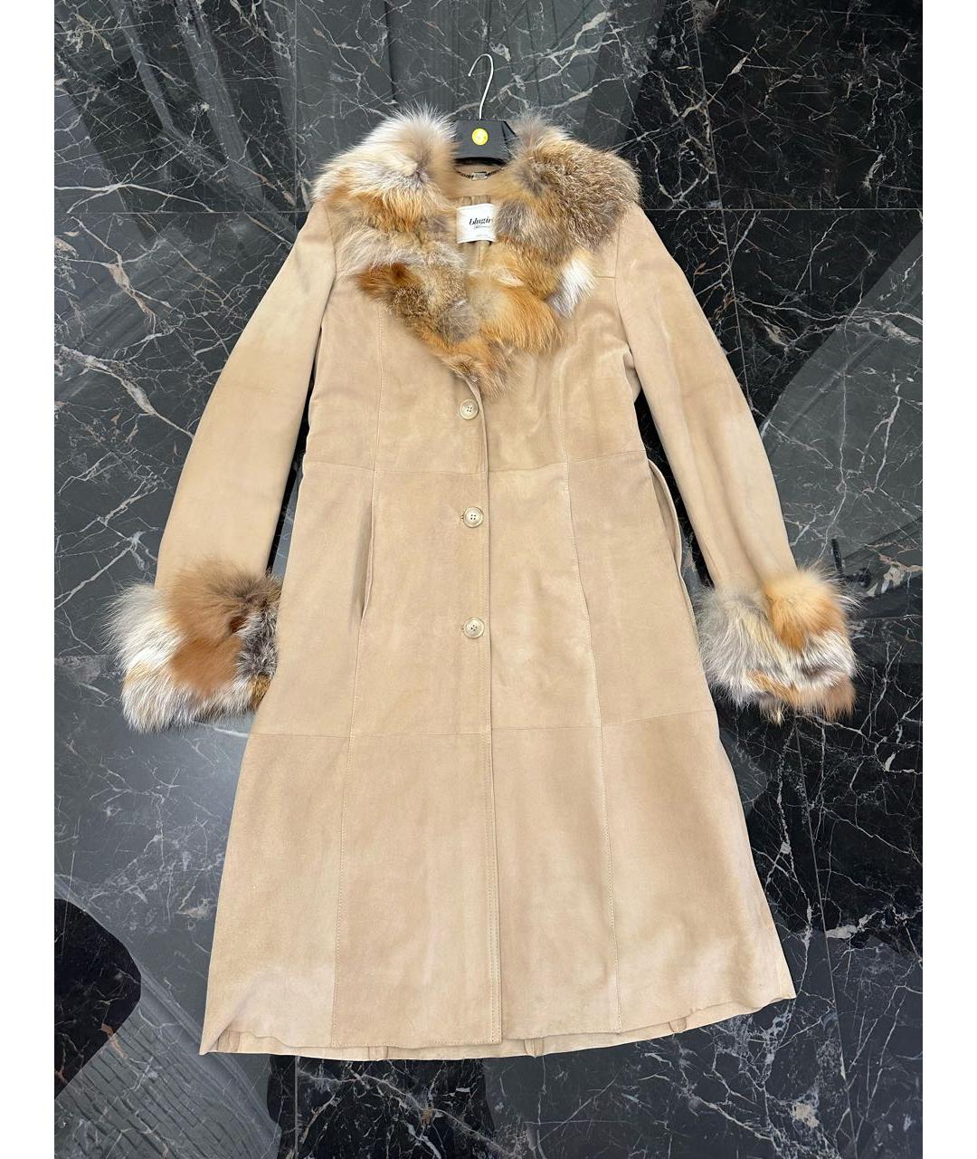 BLUMARINE Бежевая замшевая дубленка, фото 9