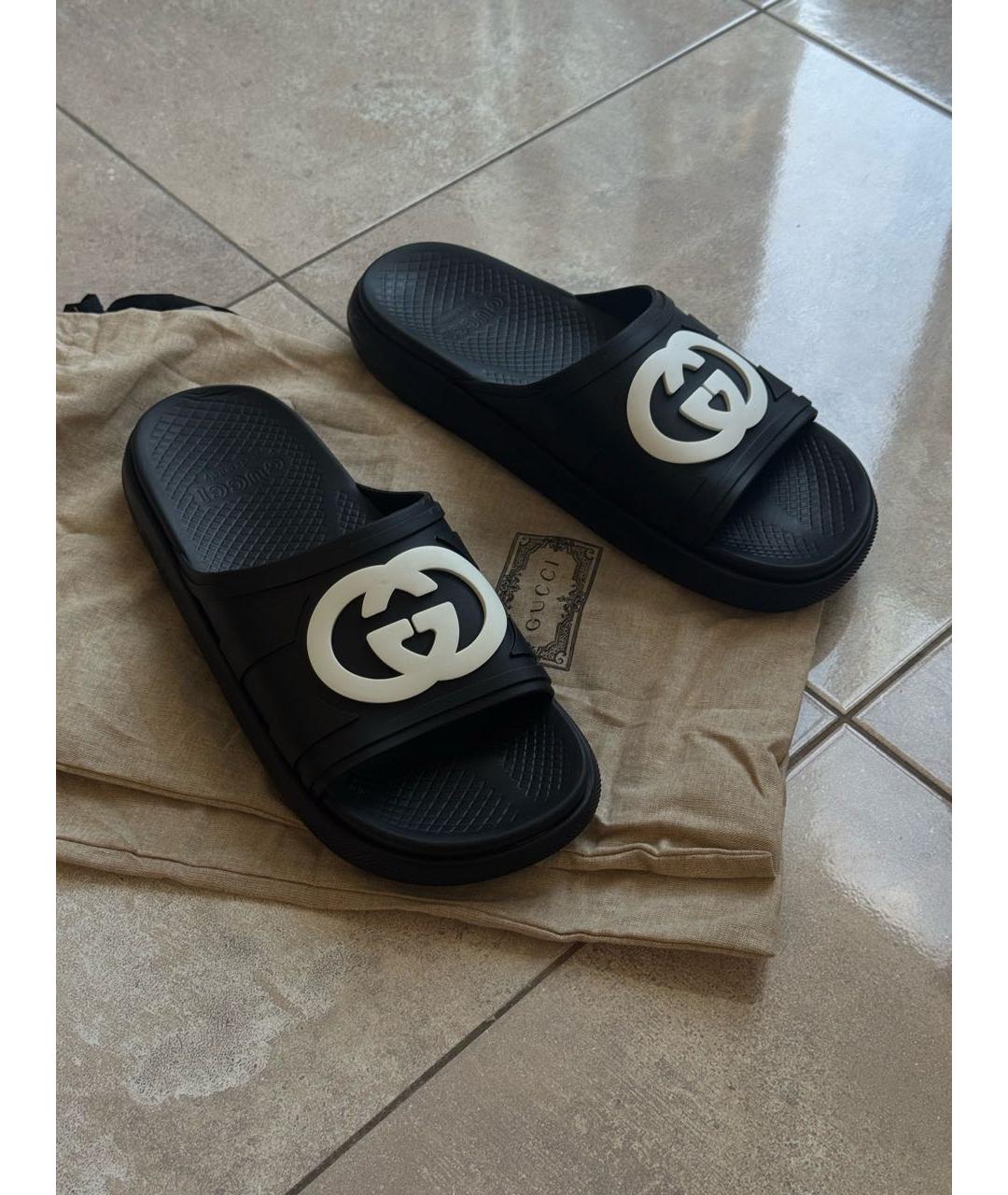 GUCCI Черные резиновые шлепанцы, фото 3