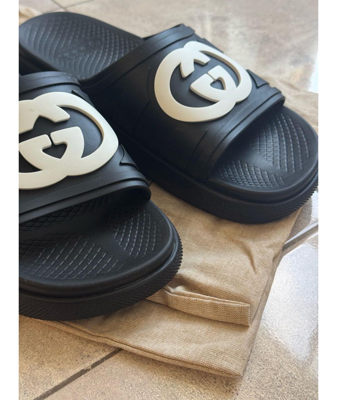 GUCCI Черные резиновые шлепанцы, фото 2