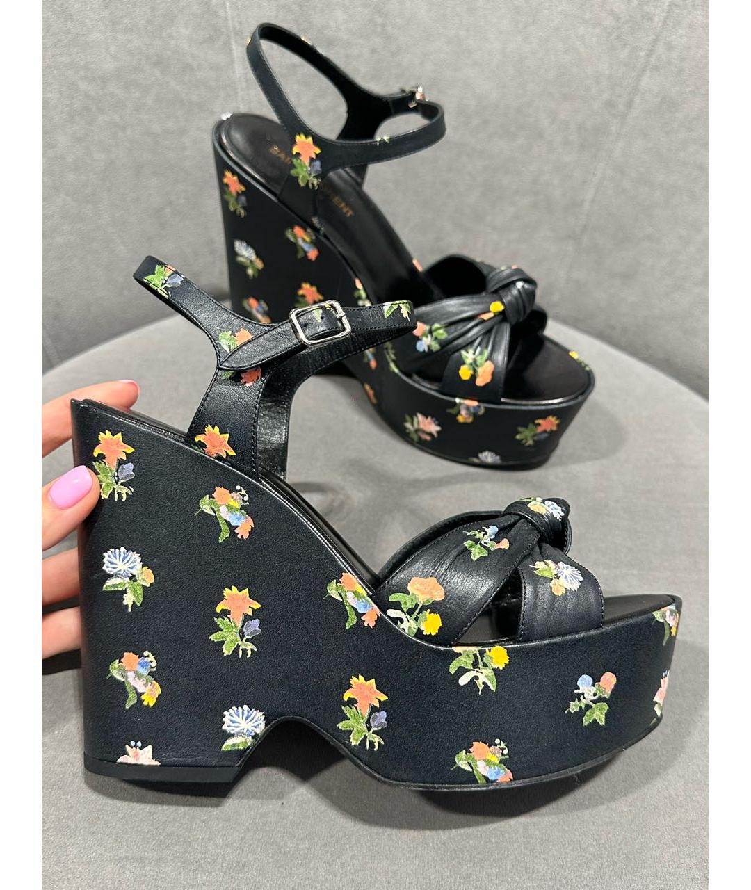 SAINT LAURENT Черные кожаные босоножки, фото 3