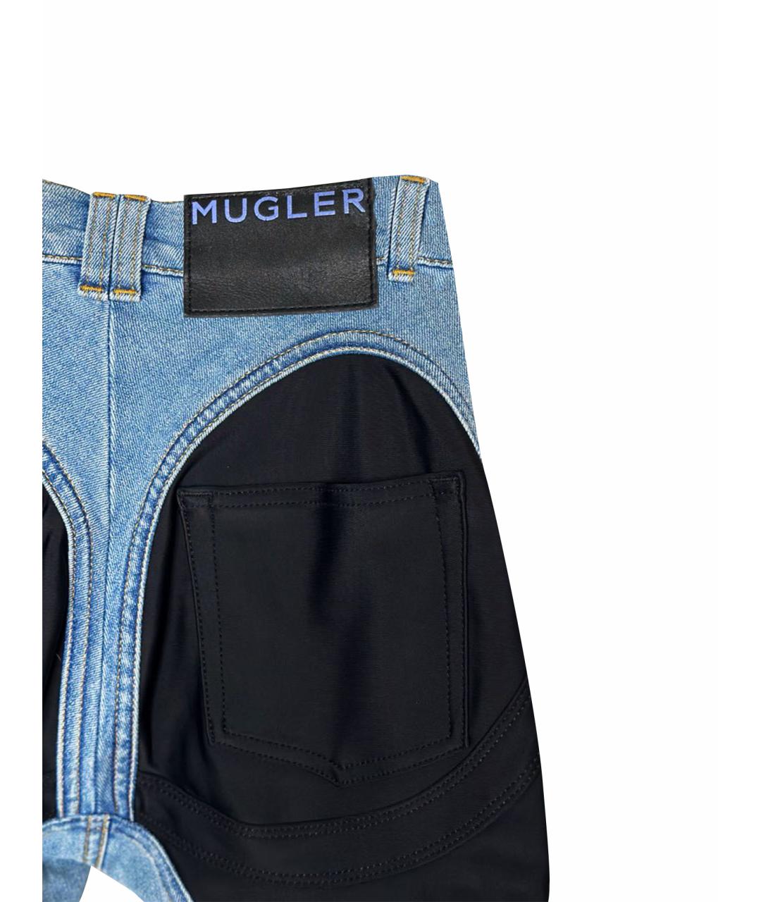 MUGLER Голубые хлопковые брюки узкие, фото 7