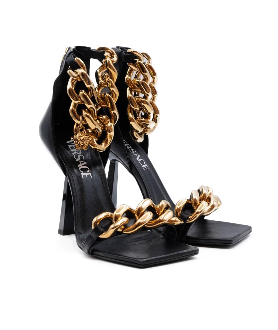 VERSACE Черные кожаные босоножки, фото 2