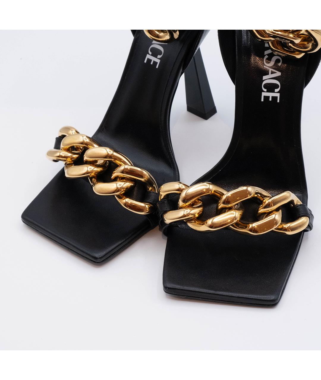VERSACE Черные кожаные босоножки, фото 3