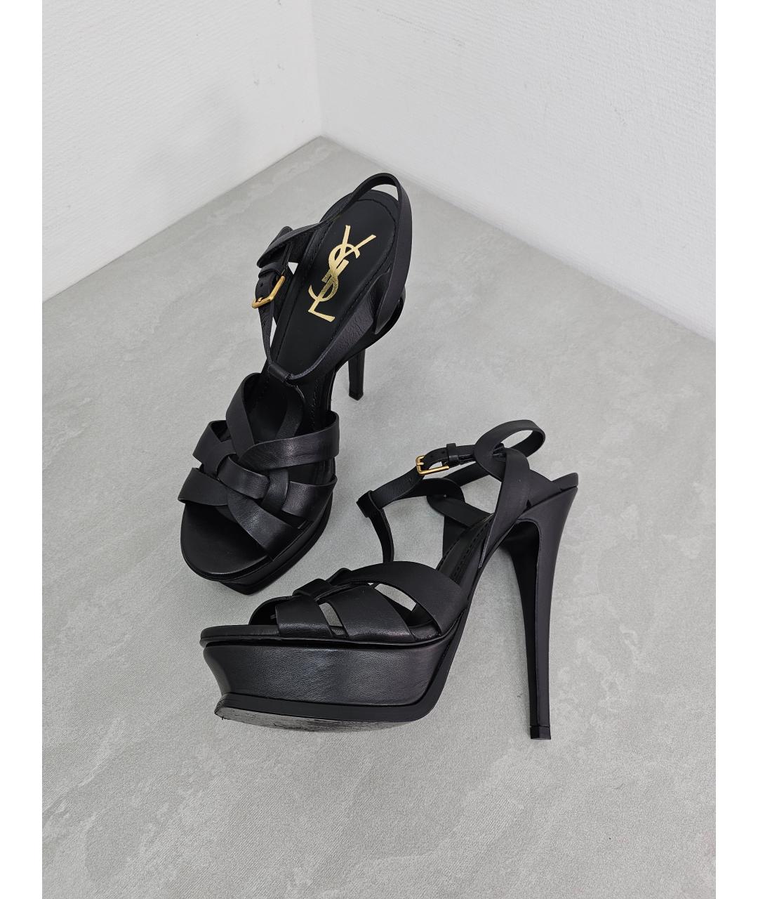 SAINT LAURENT Черные кожаные босоножки, фото 7