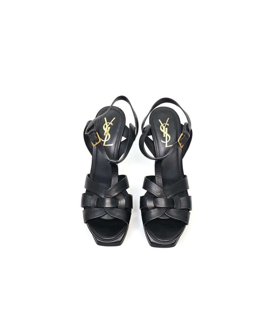 SAINT LAURENT Черные кожаные босоножки, фото 2