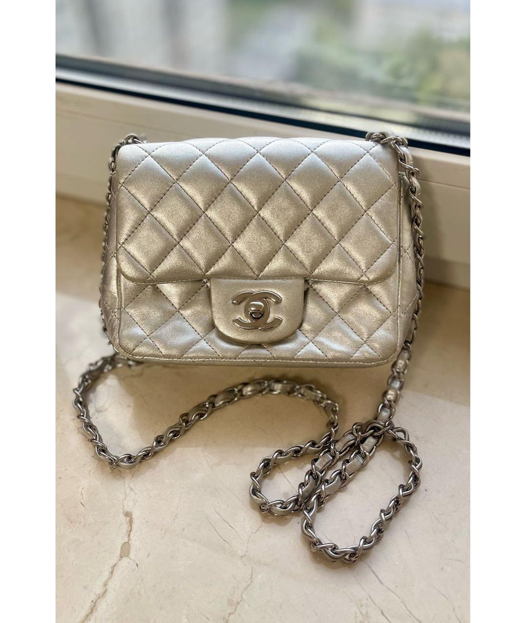 CHANEL Серебряная кожаная сумка через плечо, фото 2