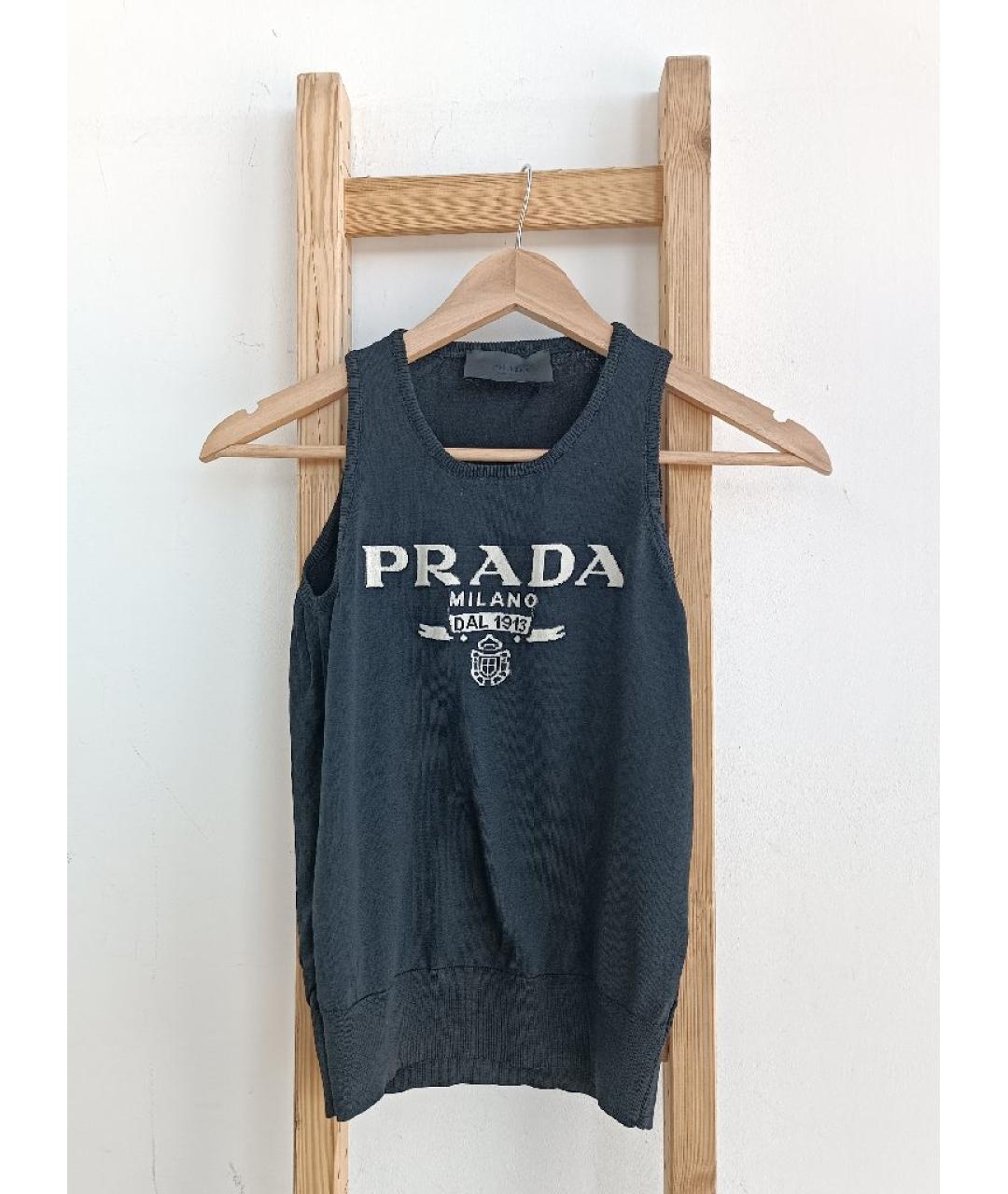 PRADA Черная вискозная майка, фото 7