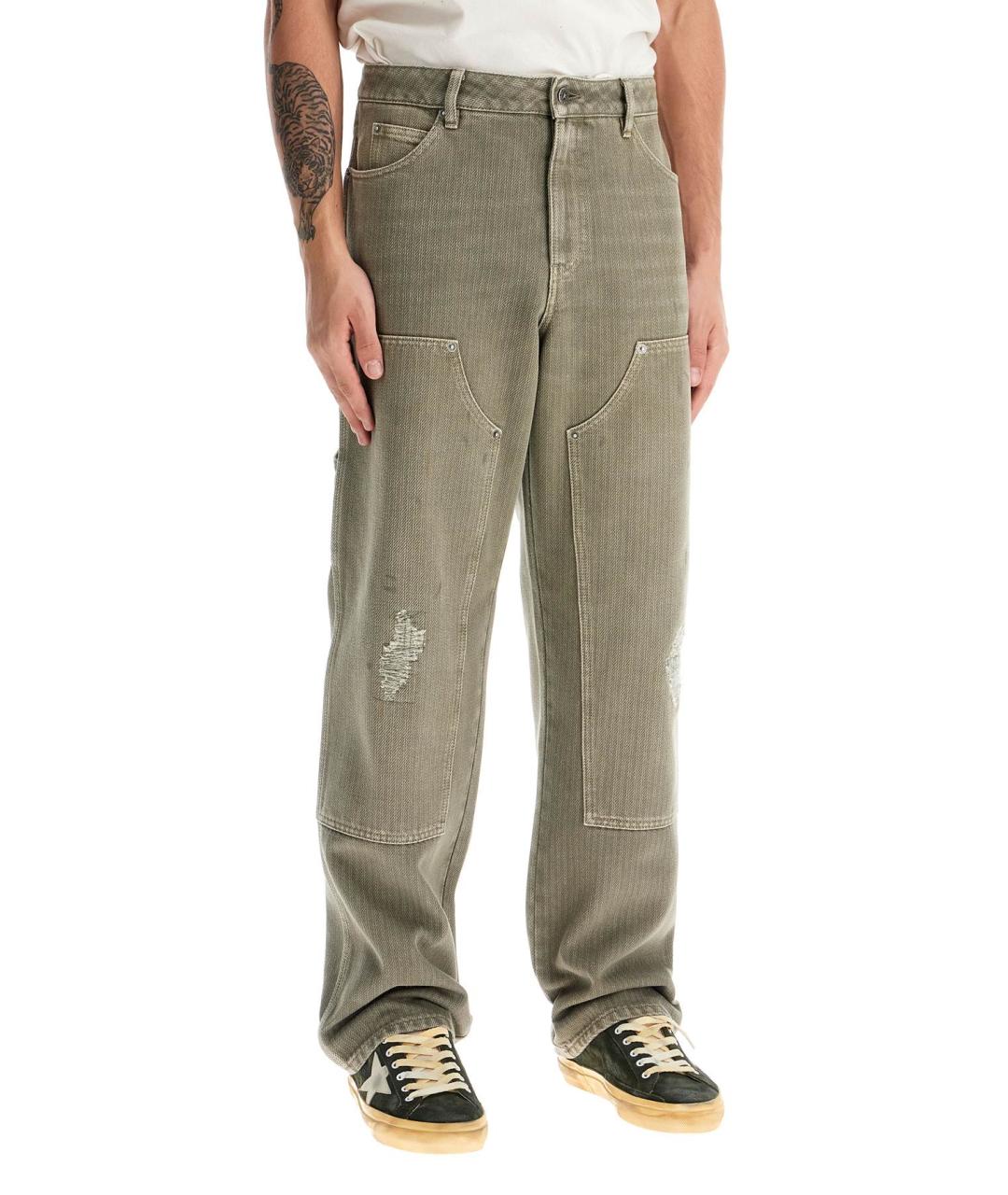 GOLDEN GOOSE DELUXE BRAND Зеленые хлопковые повседневные брюки, фото 2