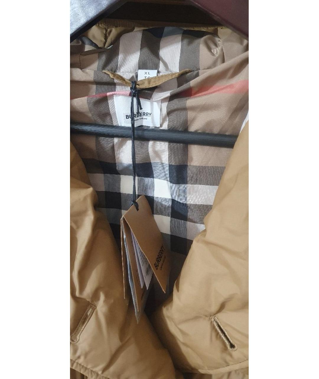 BURBERRY Горчичный полиамидовый пуховик, фото 3