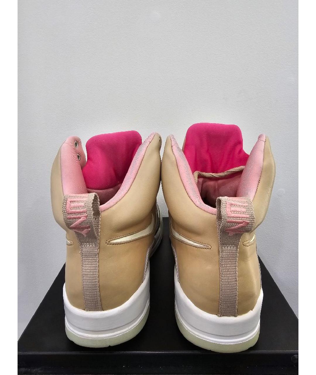 NIKE Бежевые кожаные высокие кроссовки / кеды, фото 4