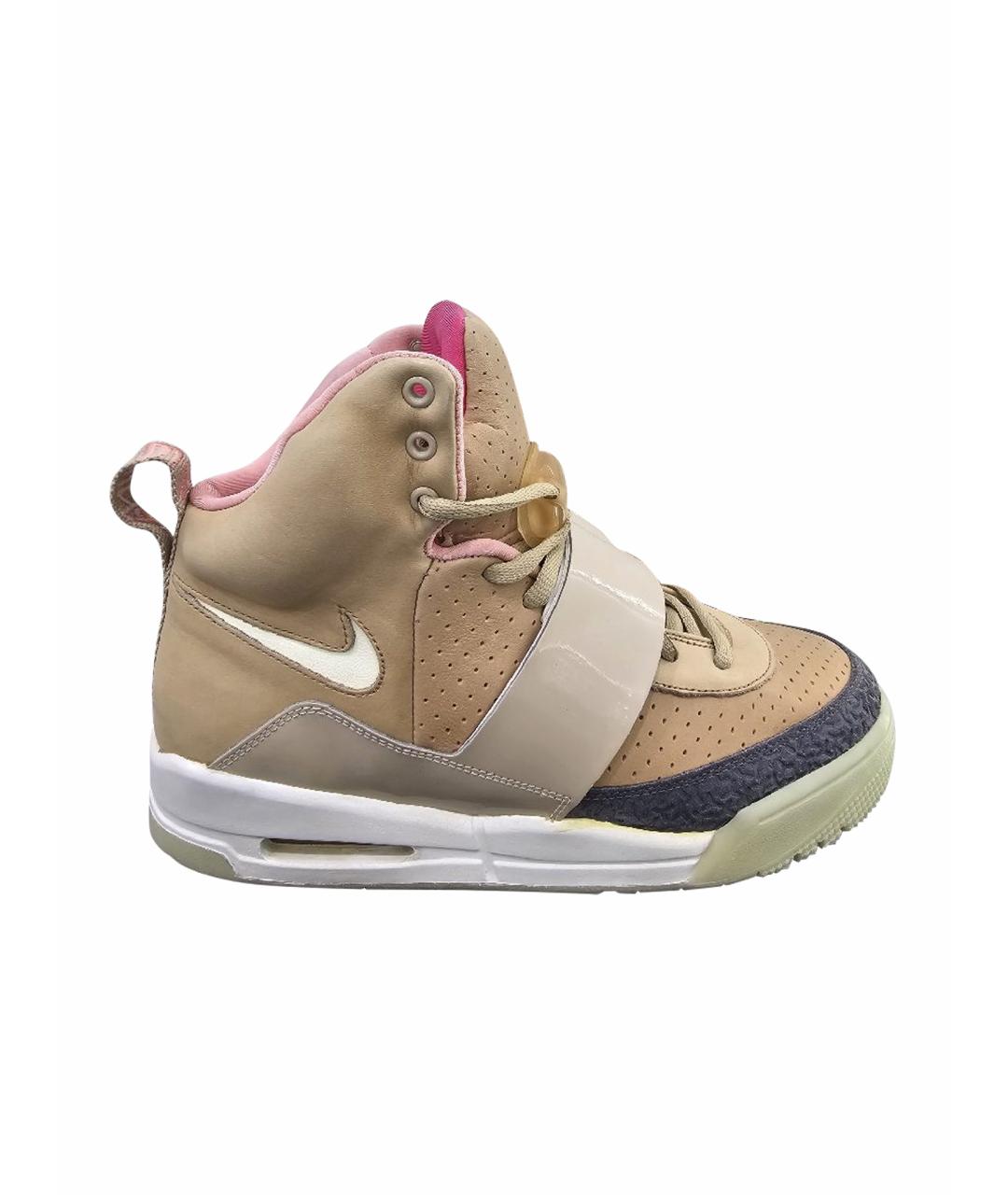 NIKE Бежевые кожаные высокие кроссовки / кеды, фото 1