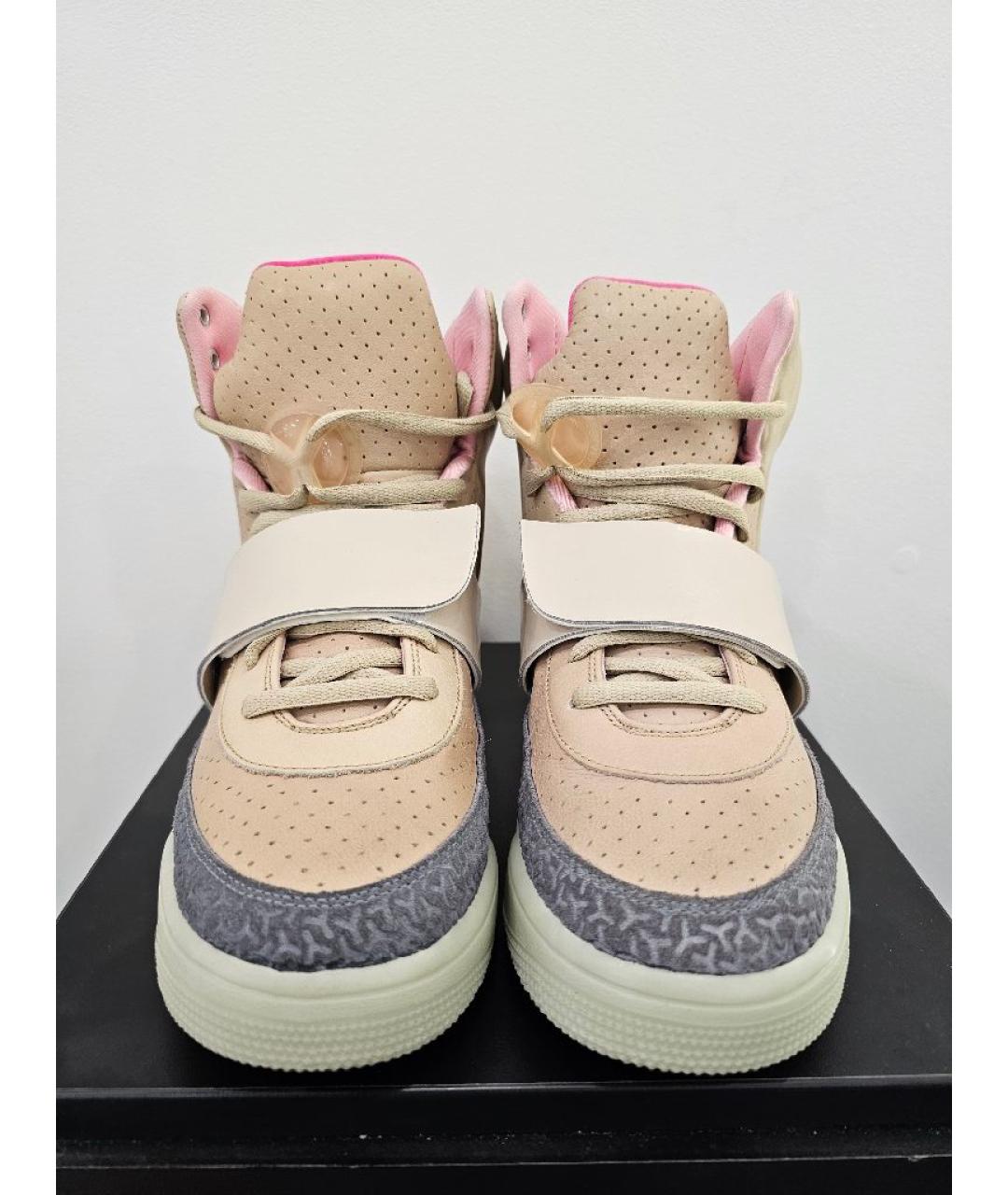 NIKE Бежевые кожаные высокие кроссовки / кеды, фото 2