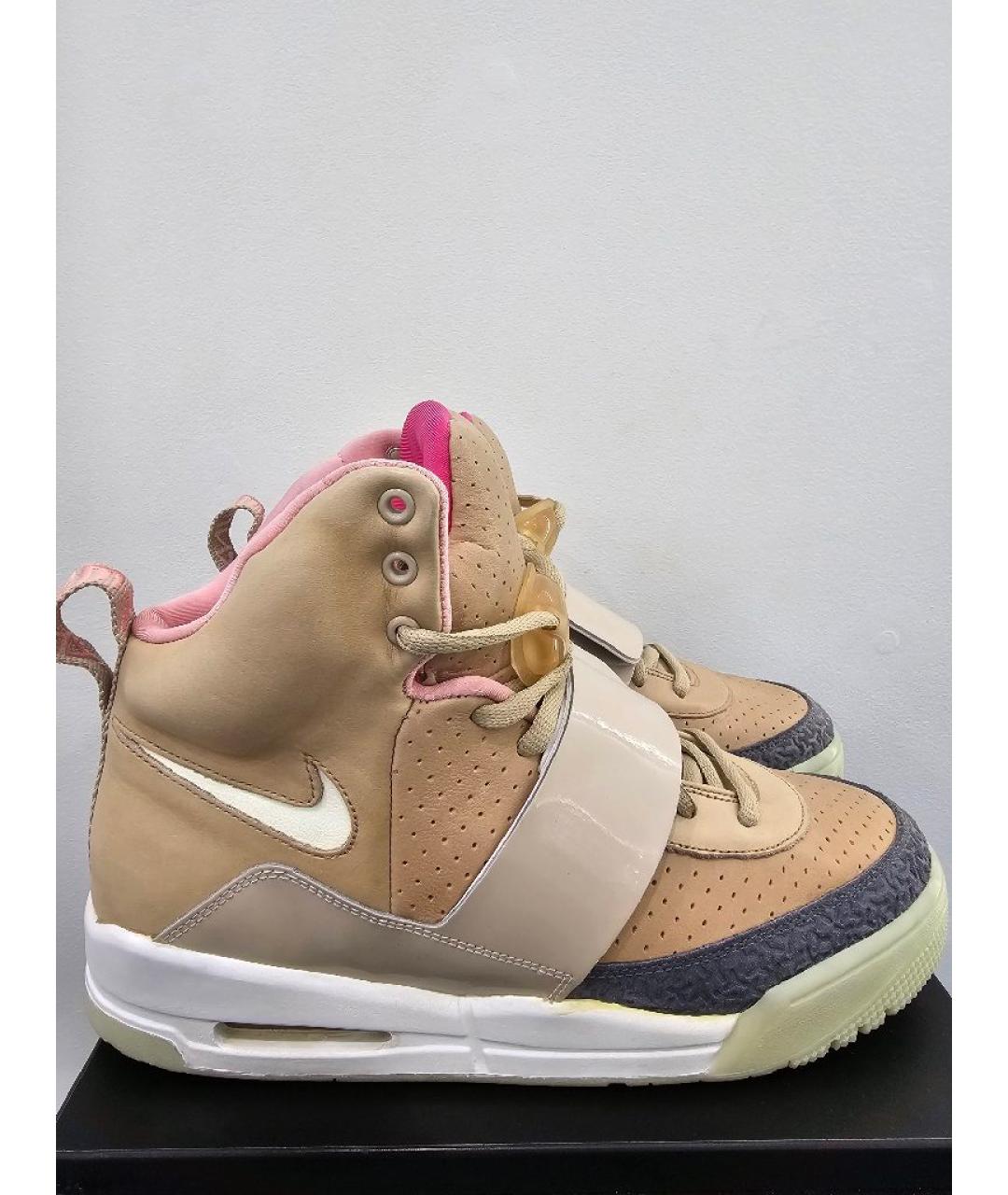 NIKE Бежевые кожаные высокие кроссовки / кеды, фото 5