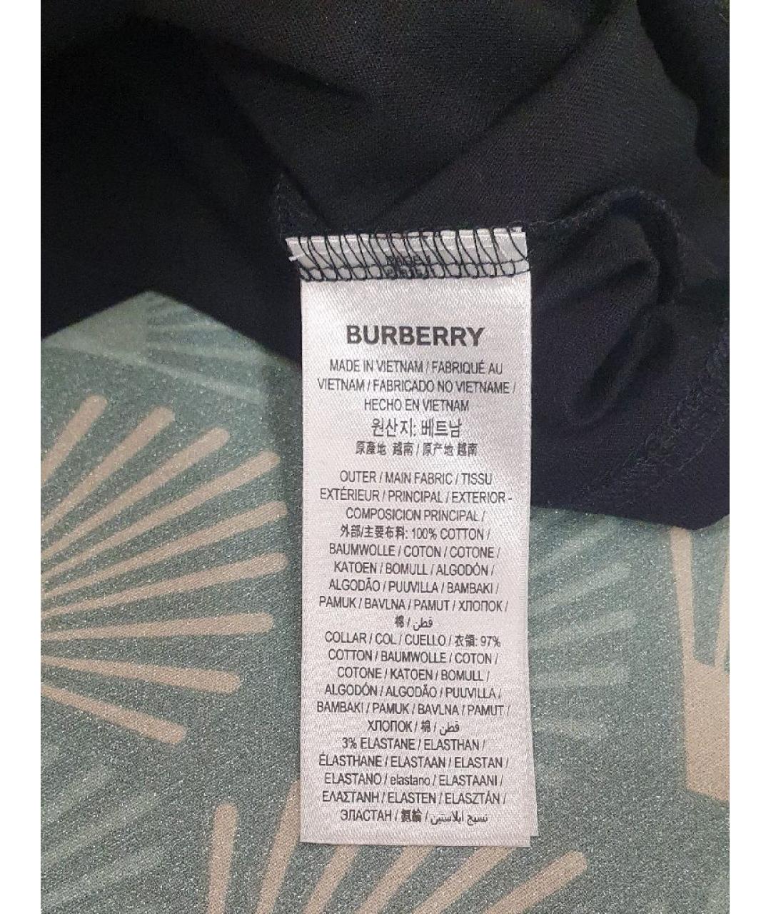 BURBERRY Черная хлопко-эластановая футболка, фото 8