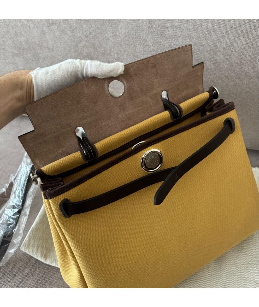 HERMES Горчичная кожаная сумка через плечо, фото 5