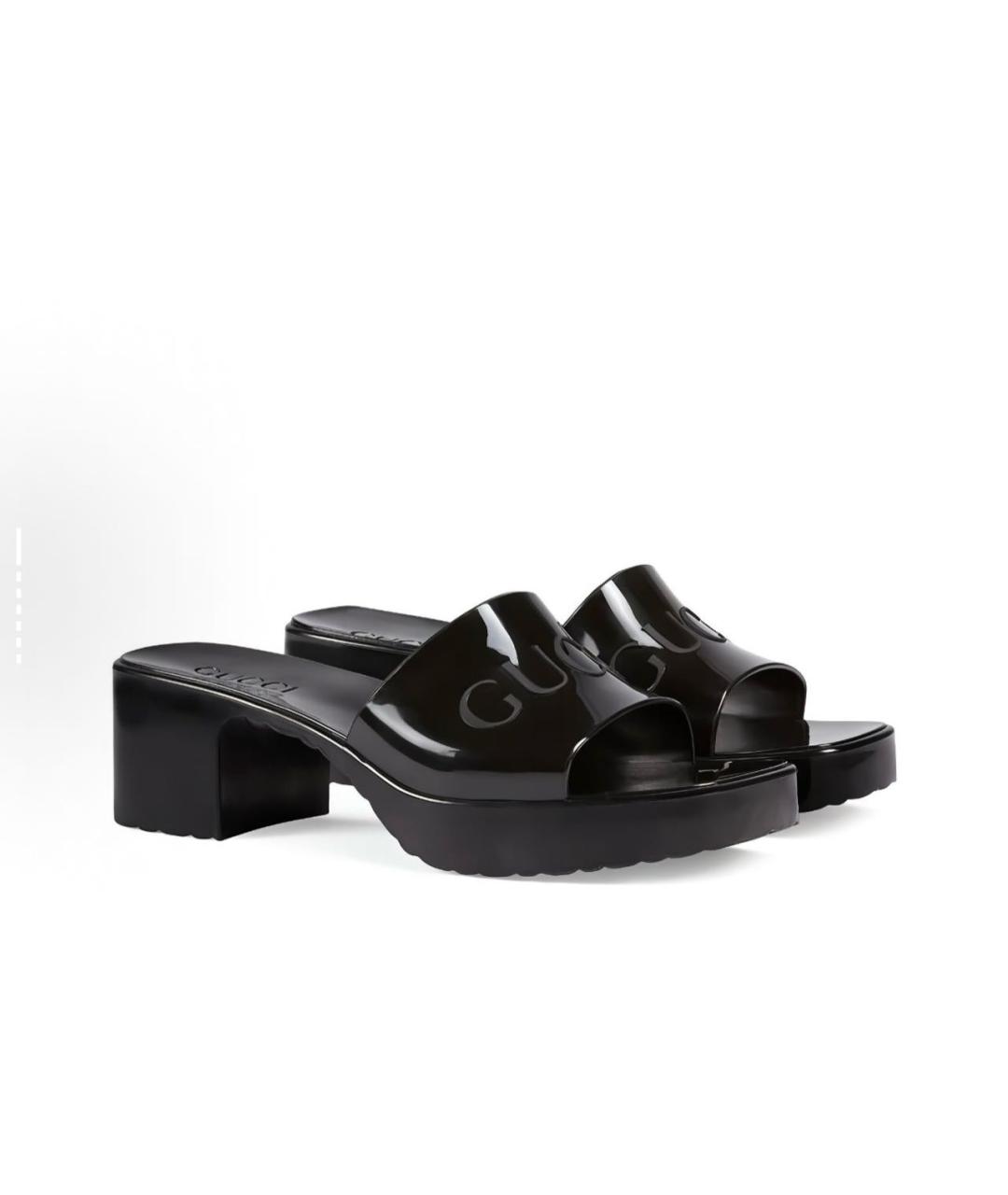 GUCCI Черные резиновые мюли, фото 3