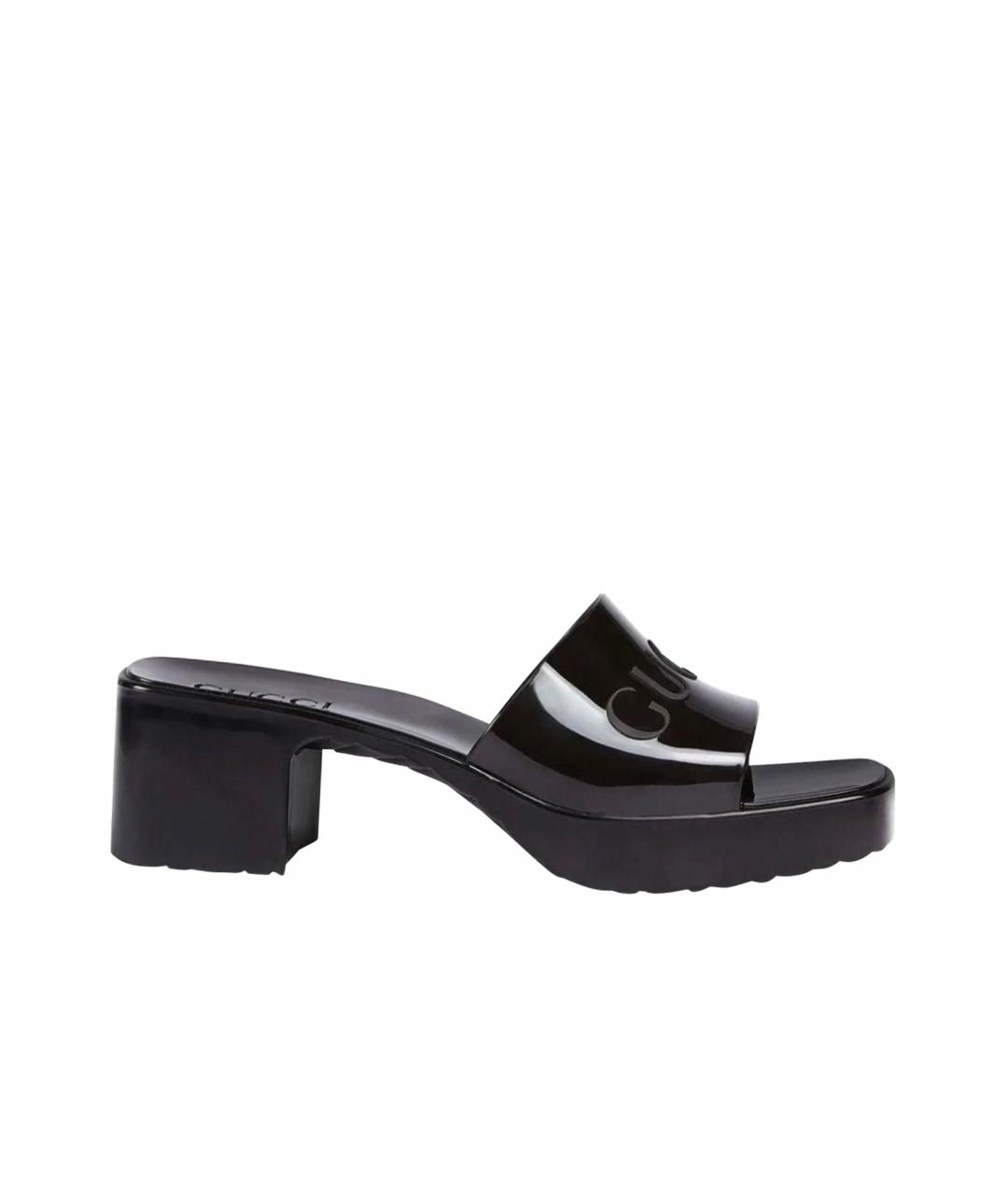 GUCCI Черные резиновые мюли, фото 1