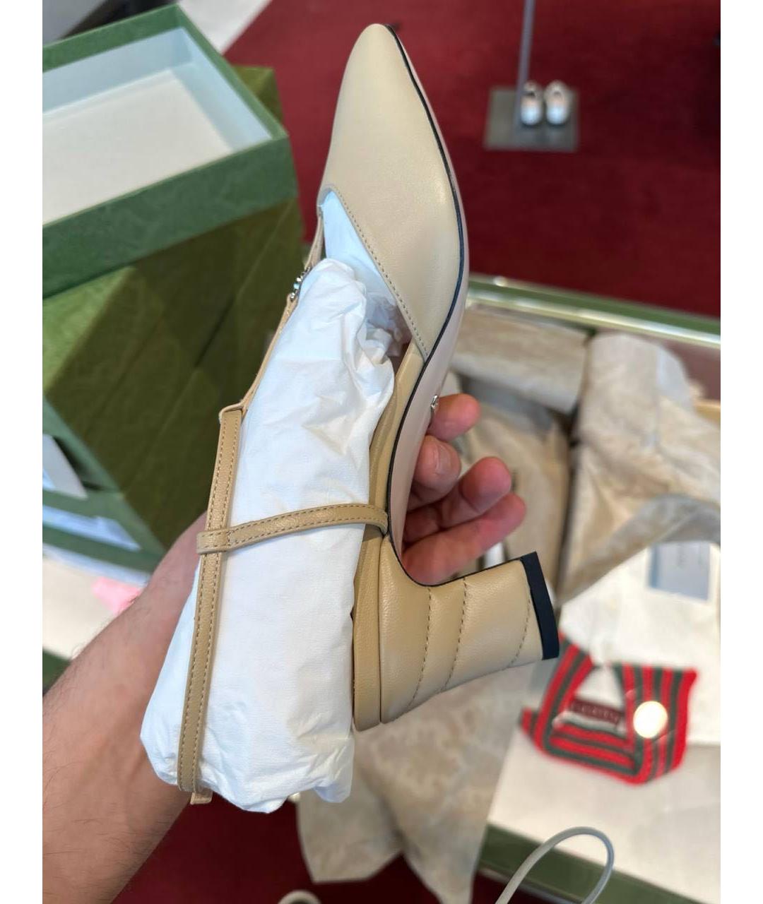 GUCCI Бежевые кожаные босоножки, фото 2
