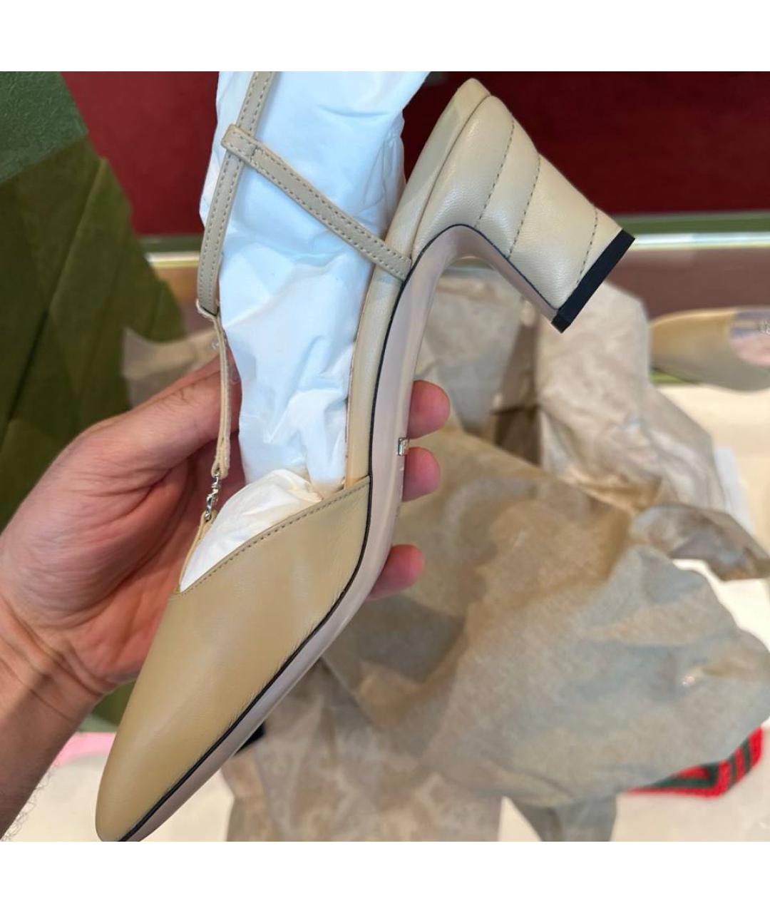 GUCCI Бежевые кожаные босоножки, фото 3