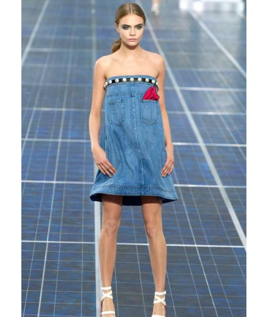 CHANEL Голубое хлопковое повседневное платье, фото 4