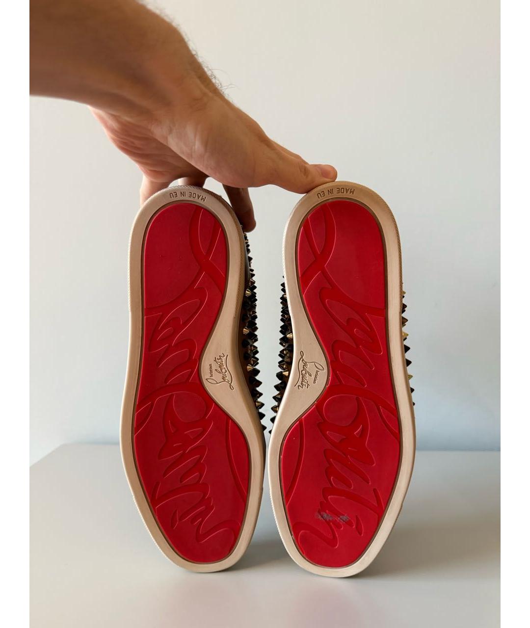 CHRISTIAN LOUBOUTIN Бежевые кожаные высокие кроссовки / кеды, фото 2