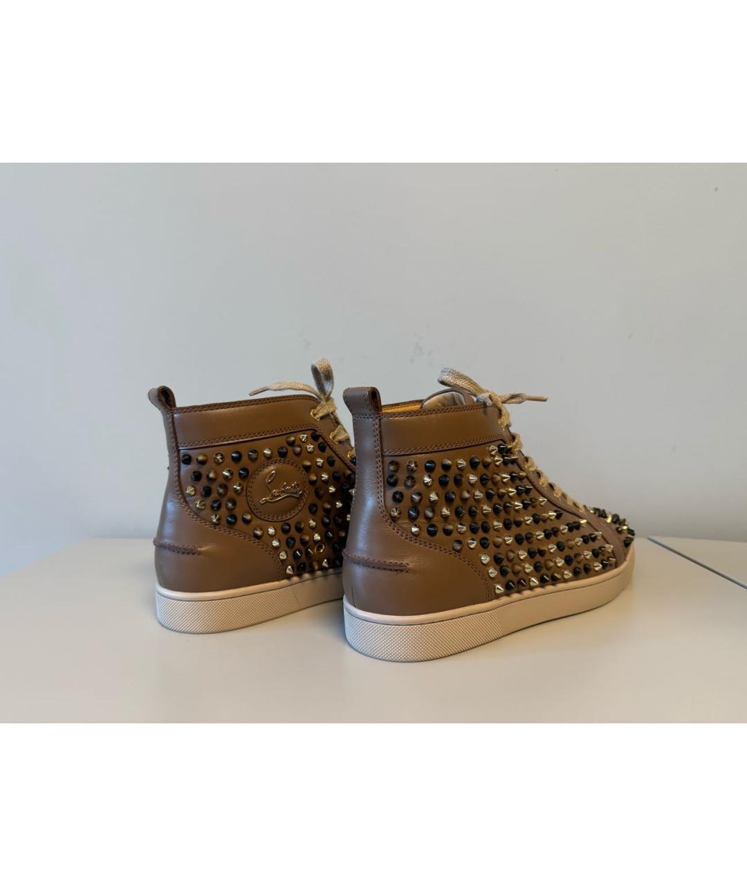 CHRISTIAN LOUBOUTIN Бежевые кожаные высокие кроссовки / кеды, фото 4