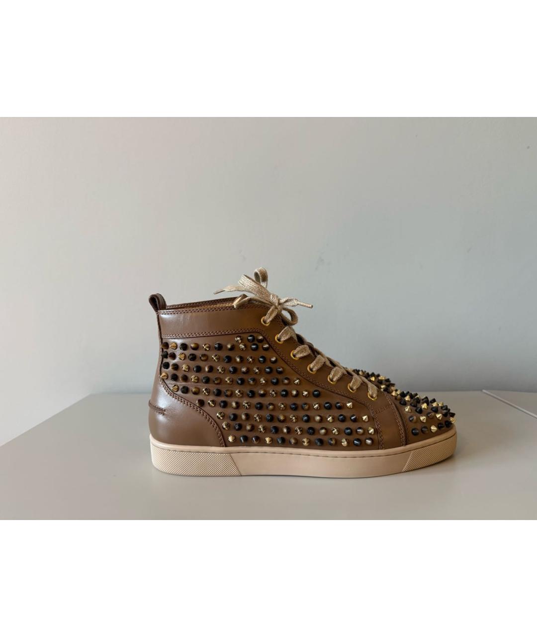 CHRISTIAN LOUBOUTIN Бежевые кожаные высокие кроссовки / кеды, фото 5