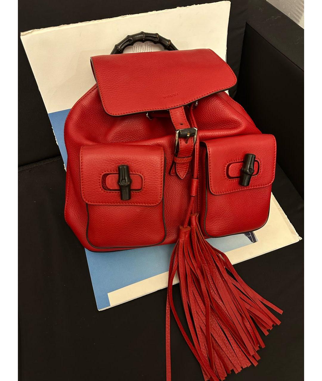 GUCCI Красный кожаный рюкзак, фото 2