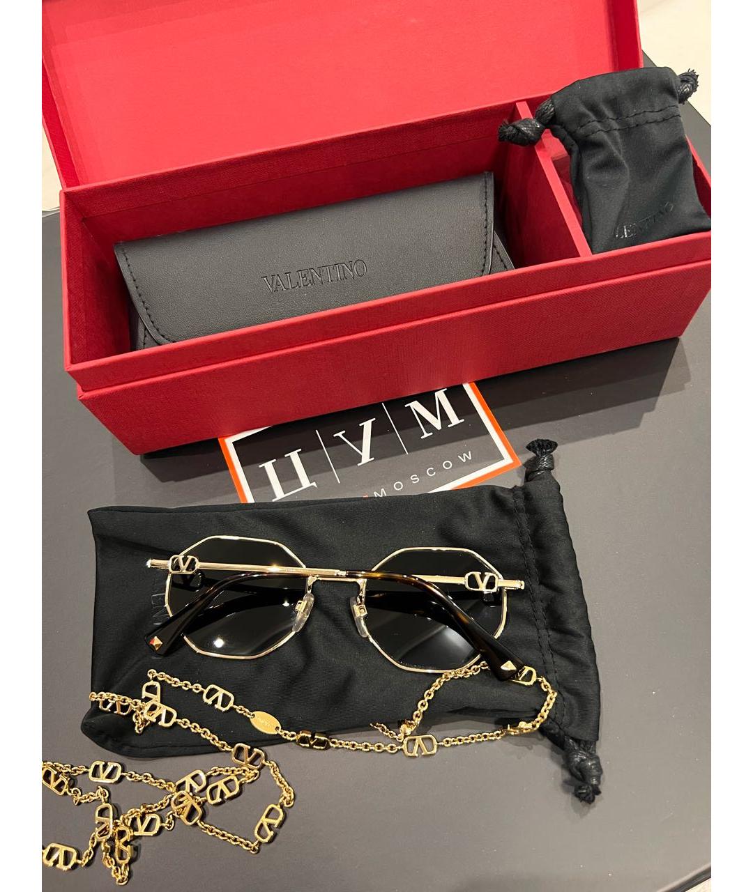 VALENTINO Золотые металлические солнцезащитные очки, фото 2