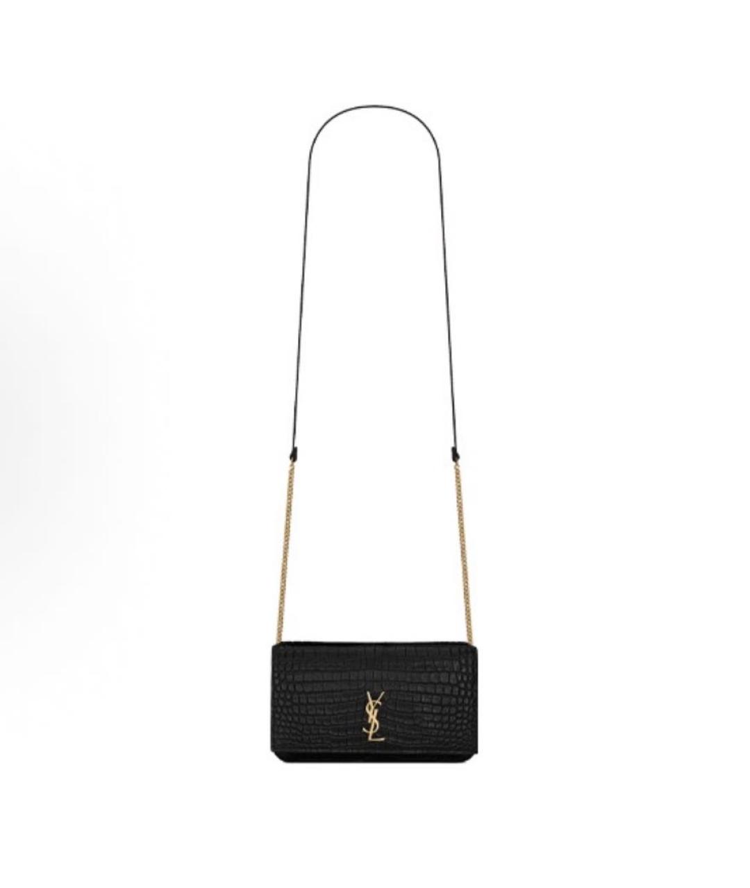 SAINT LAURENT Черная кожаная сумка с короткими ручками, фото 2