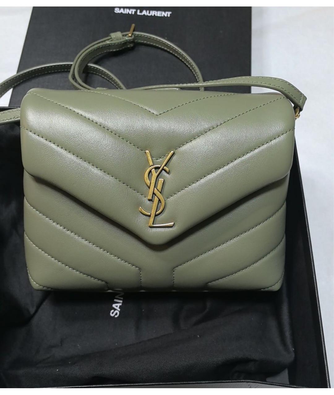 SAINT LAURENT Хаки кожаная сумка через плечо, фото 2