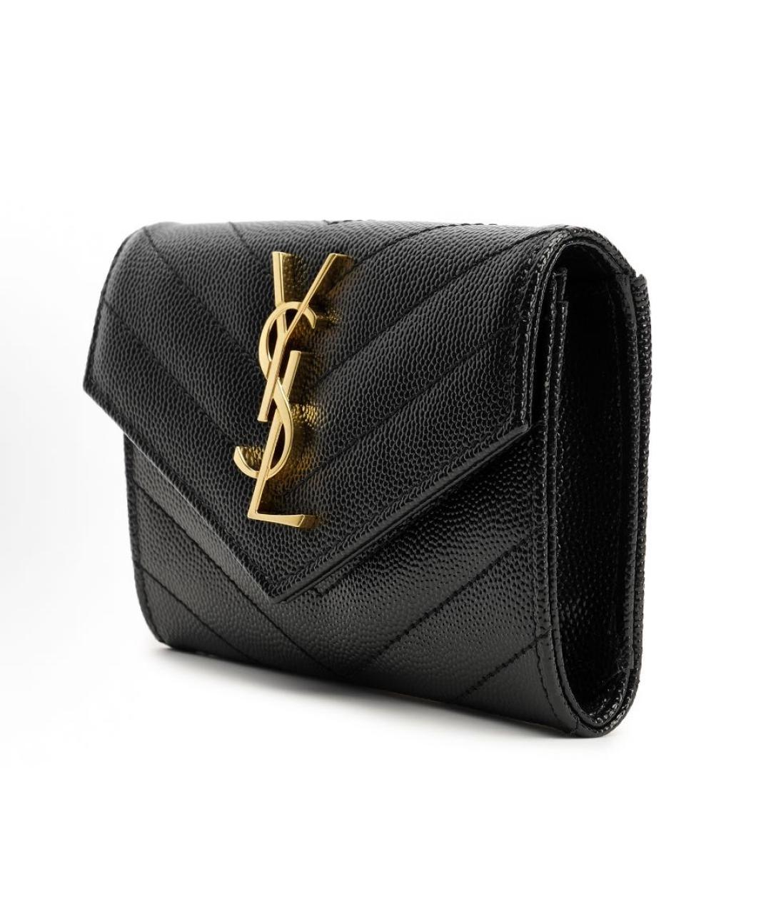 SAINT LAURENT Черный кожаный кошелек, фото 2