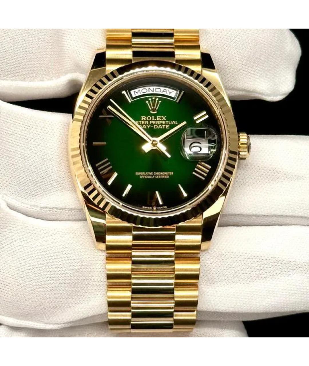 ROLEX Зеленые часы из желтого золота, фото 6