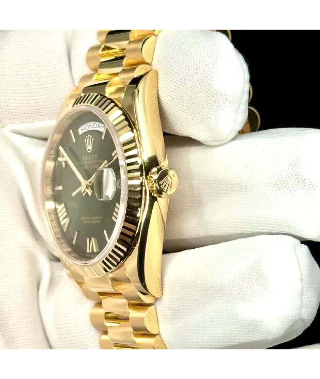 ROLEX Зеленые часы из желтого золота, фото 2