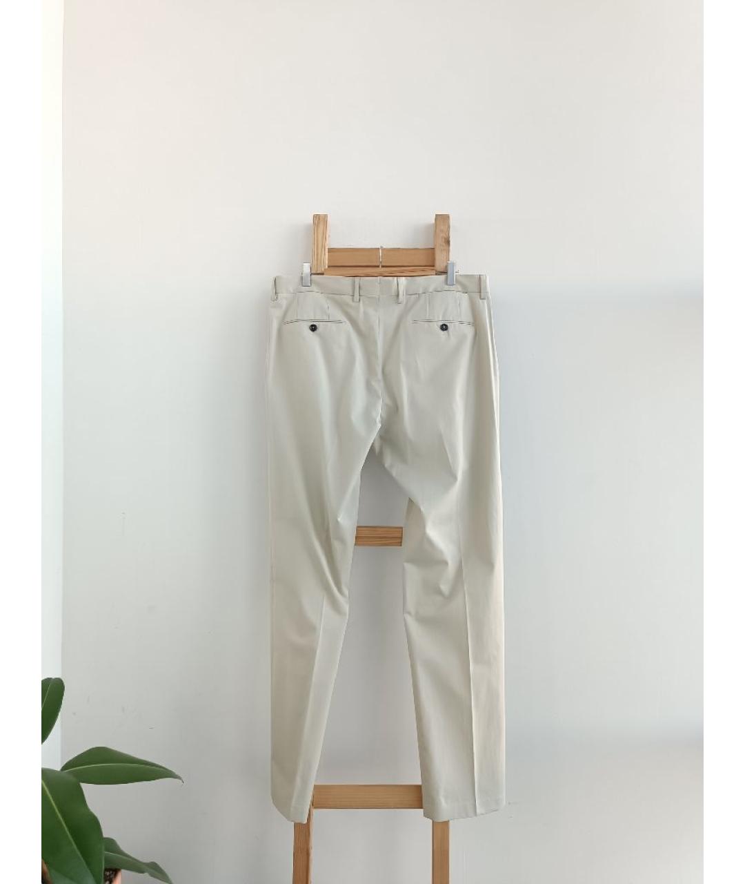 ERMENEGILDO ZEGNA Бежевые хлопко-эластановые классические брюки, фото 2