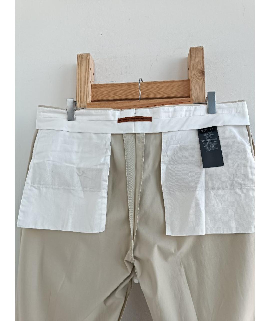 ERMENEGILDO ZEGNA Бежевые хлопко-эластановые классические брюки, фото 3