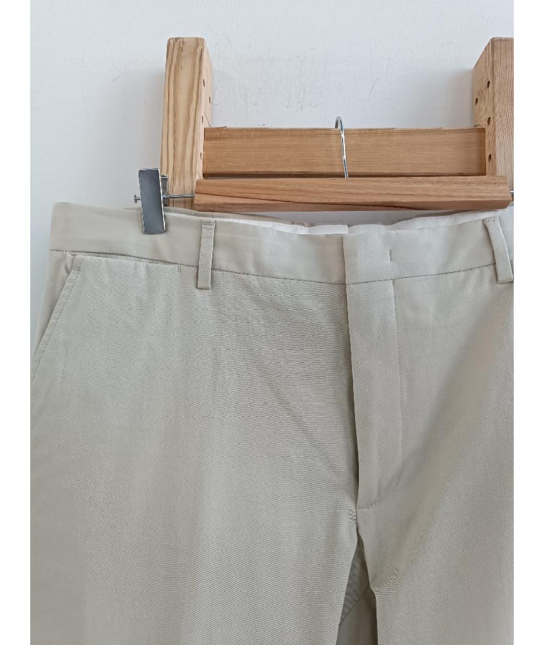 ERMENEGILDO ZEGNA Бежевые хлопко-эластановые классические брюки, фото 4