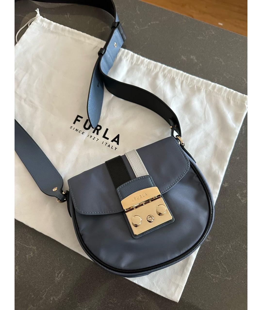 FURLA Голубая синтетическая сумка через плечо, фото 2