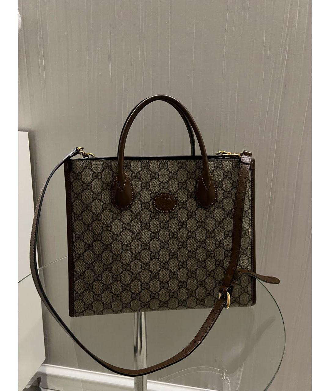 GUCCI Коричневая кожаная сумка тоут, фото 8